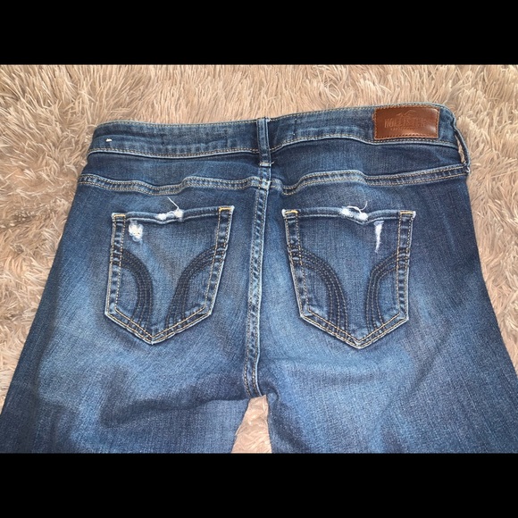 Dark Denim Distressed Hollister Skinny Jeans - Picture 2 of 5